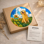 Golden Retriever Sunflower Field Suncatcher as window decor
