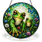 Mama and Baby Frog Wildflower Stained Glass Suncatcher