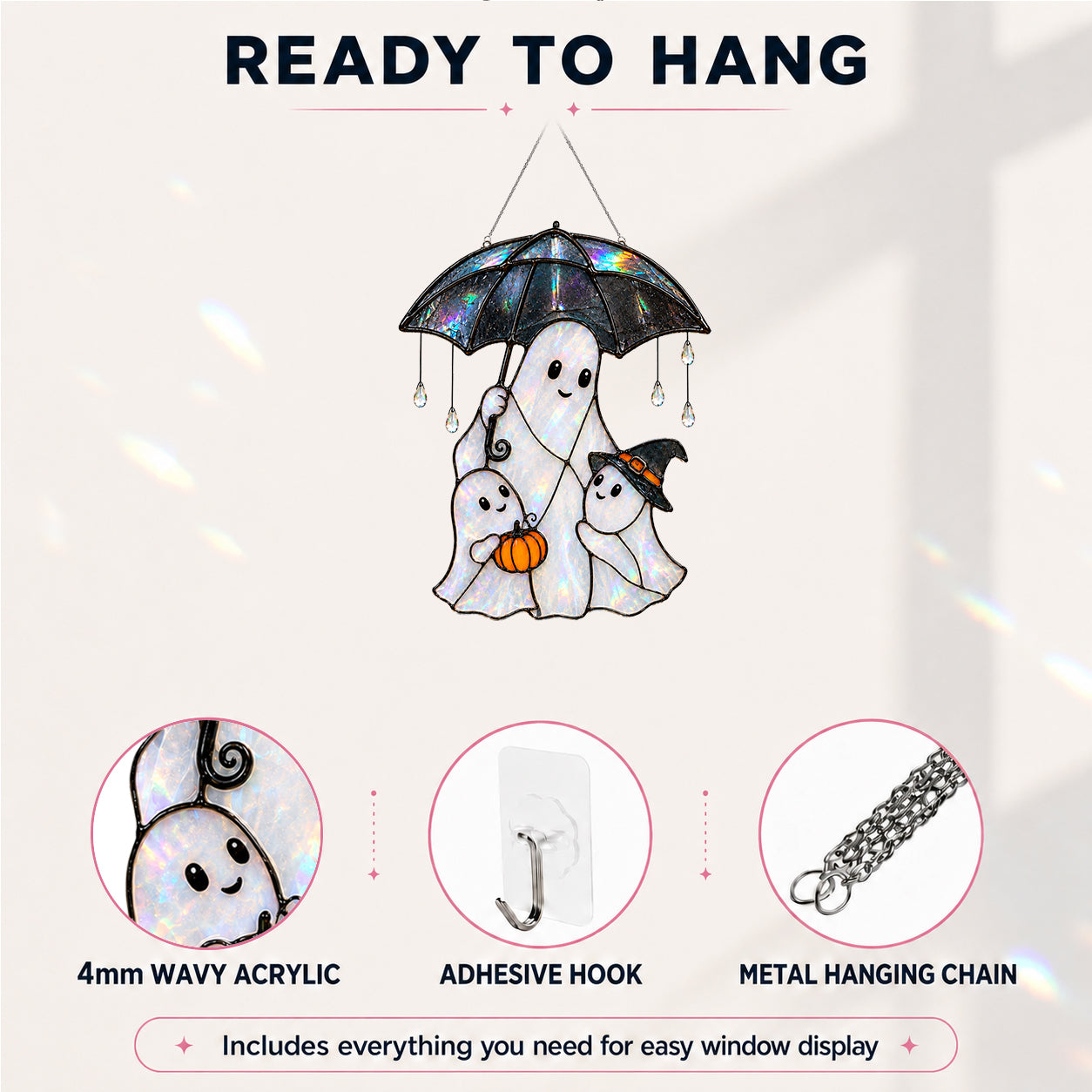 Ghost Family & Umbrella Holographic Acrylic Suncatcher