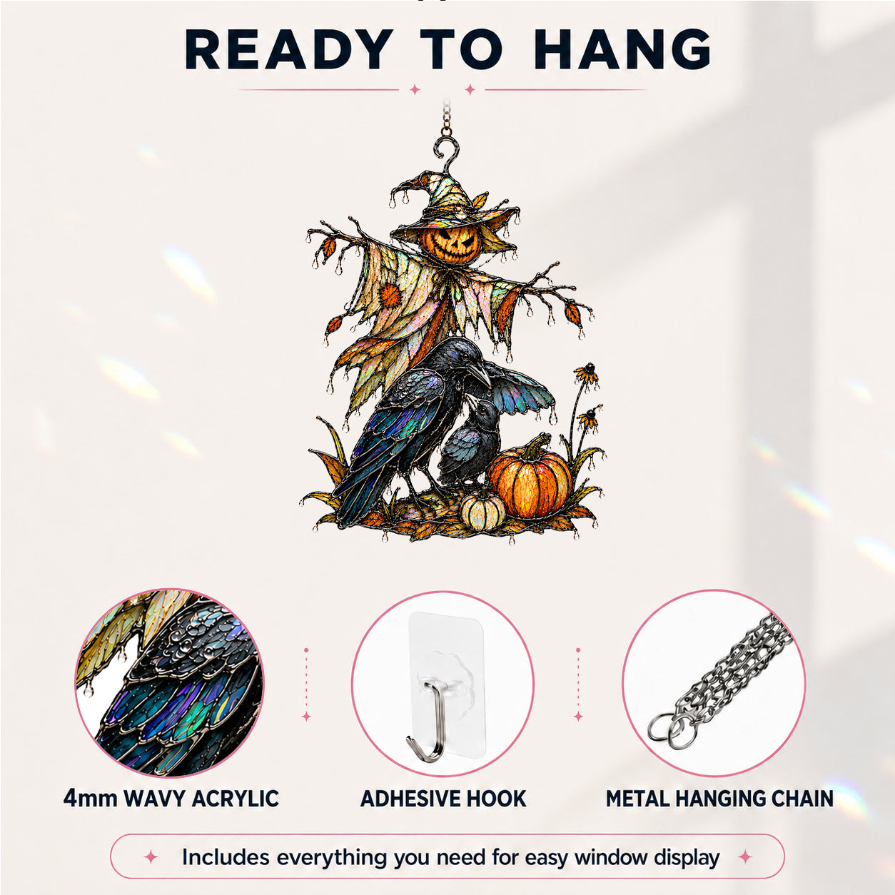 Scarecrow & Crow Holographic Acrylic Suncatcher
