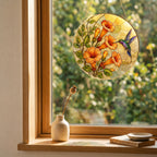 Hummingbird & Trumpet Flower Stained Glass Suncatcher