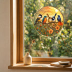 Colorful Birds on a Branch Stained Glass Suncatcher