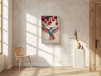 Hummingbird Canvas Wall Art Colorful Painting with Pink Flowers