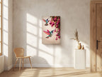 Canvas Wall Art Colorful Hummingbird Painting with Pink Flowers