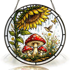 Sunflower Mushroom Stained Glass Suncatcher