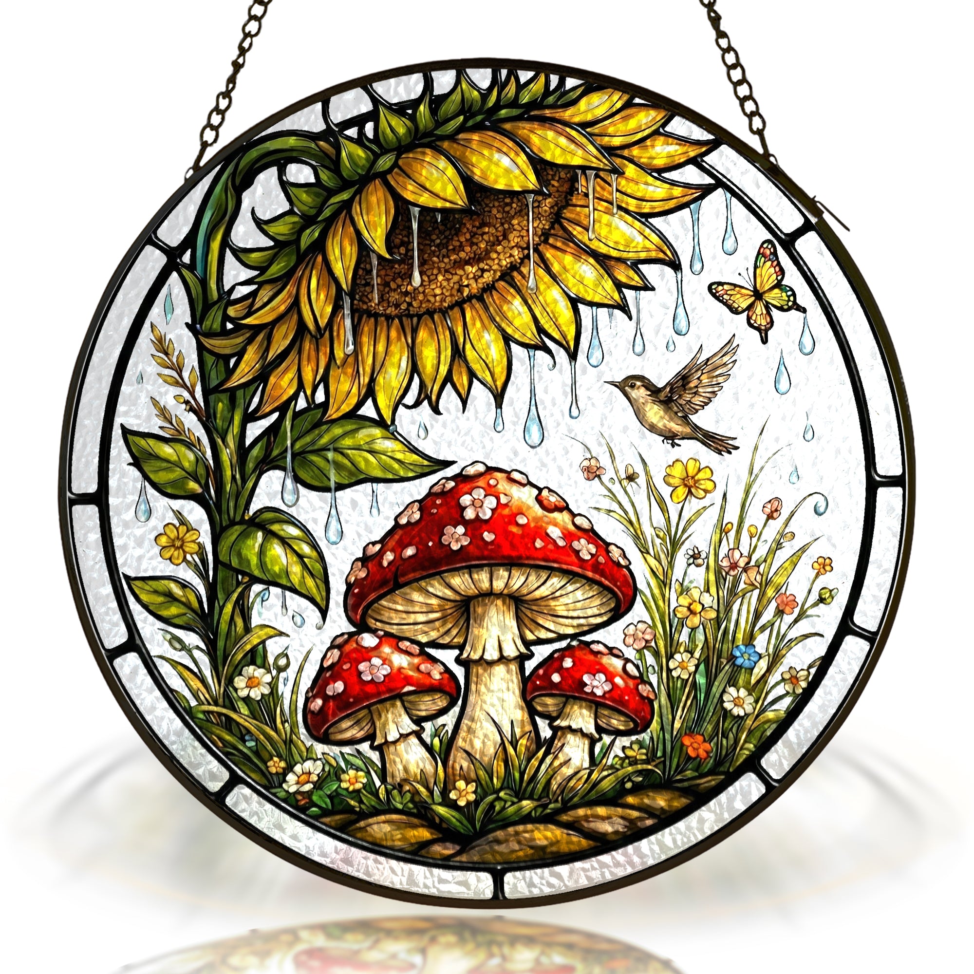 Sunflower Mushroom Stained Glass Suncatcher