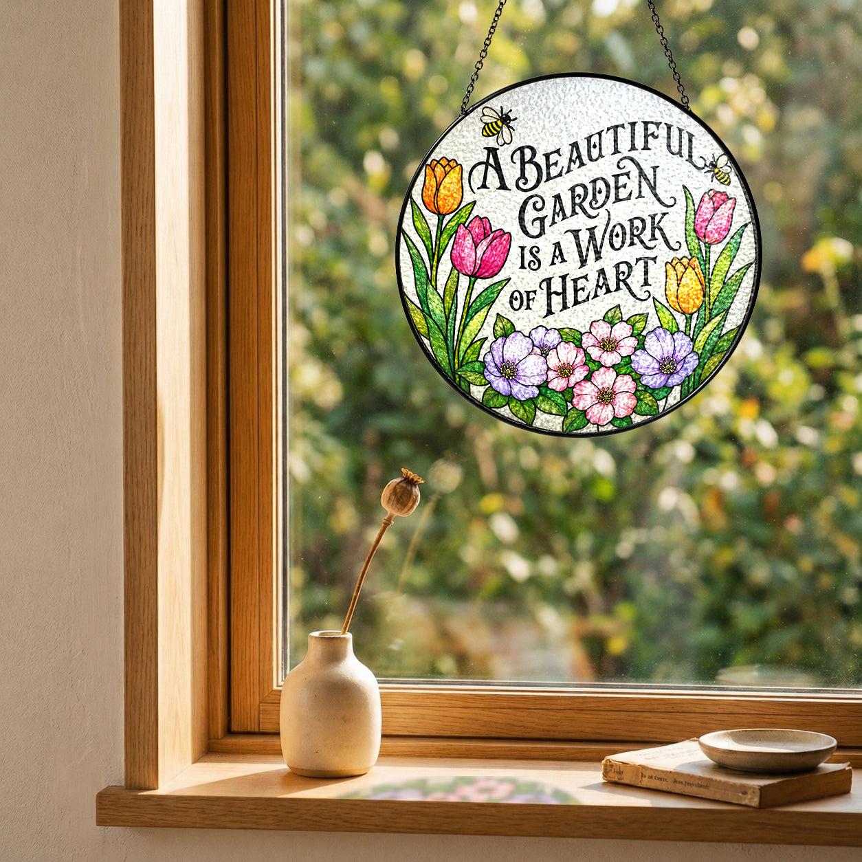 A Beautiful Garden Is a Work of Heart Stained Glass Suncatcher