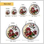 Rose suncatcher size chart with 3.5, 4, 6, 7.8, 9.8, and 11.8 inch options