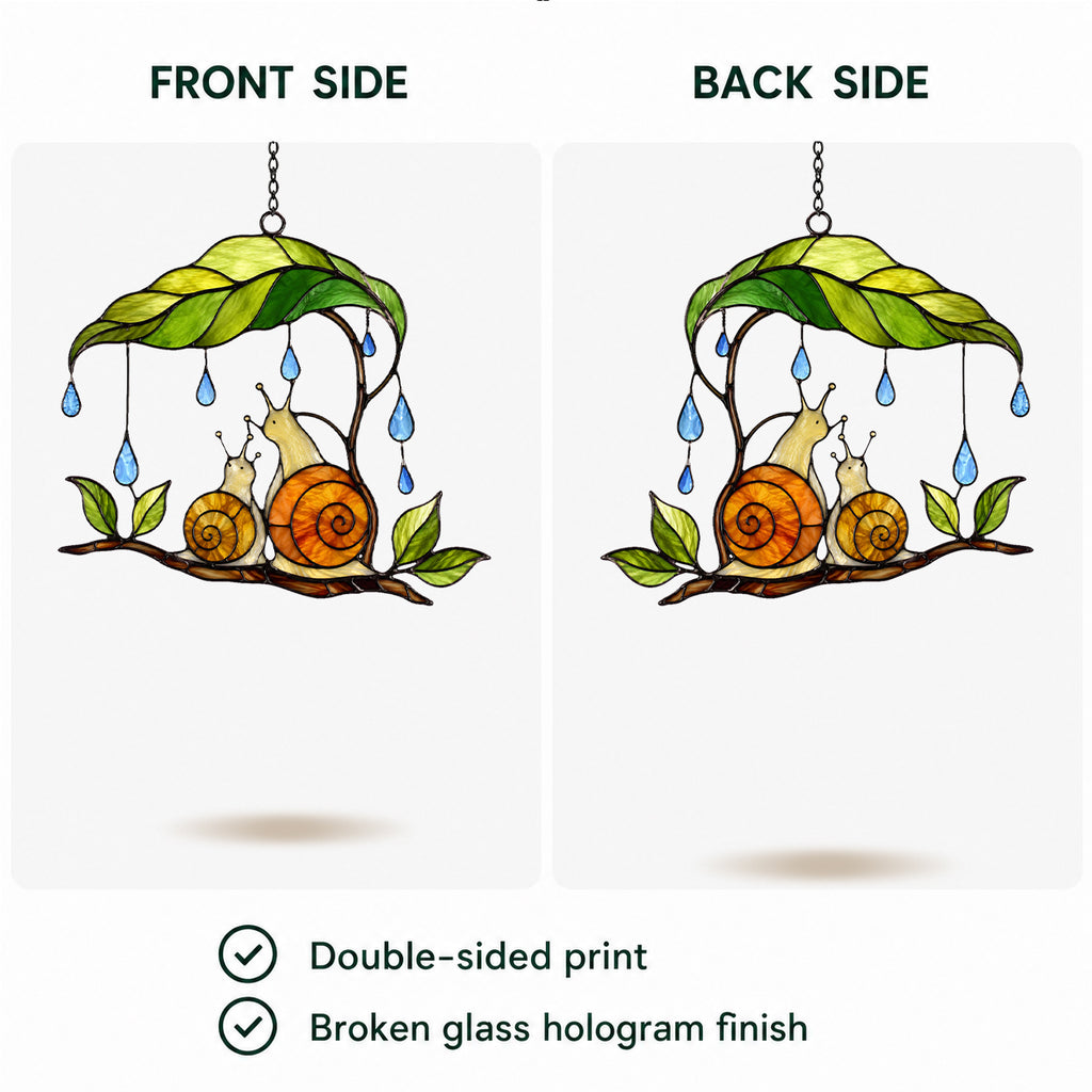 Snail & Leaf Umbrella Holographic Acrylic Suncatcher