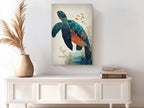Sea Turtle Canvas Wall Art with Coral Reef and Gold Line Design