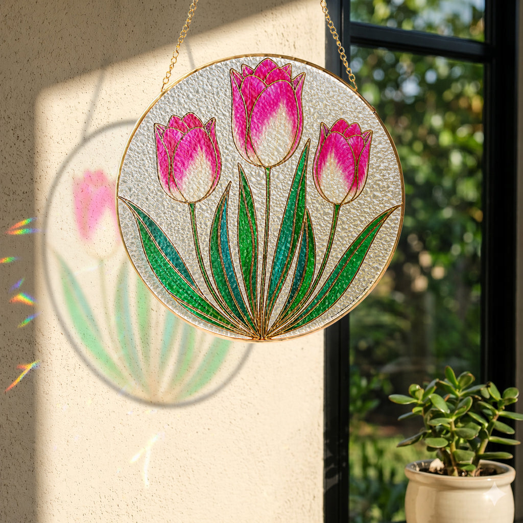 Pink Tulip Stained Glass Suncatcher