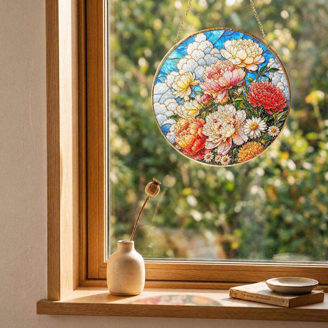 Peony Bouquet Stained Glass Suncatcher