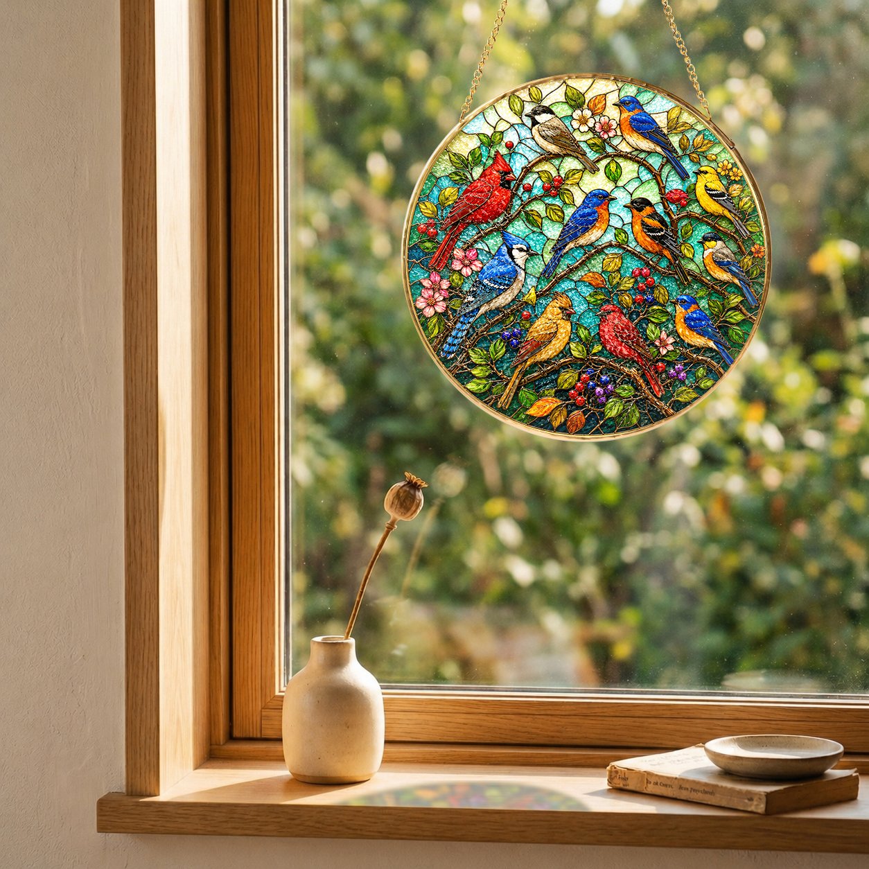 Garden Birds Stained Glass Suncatcher