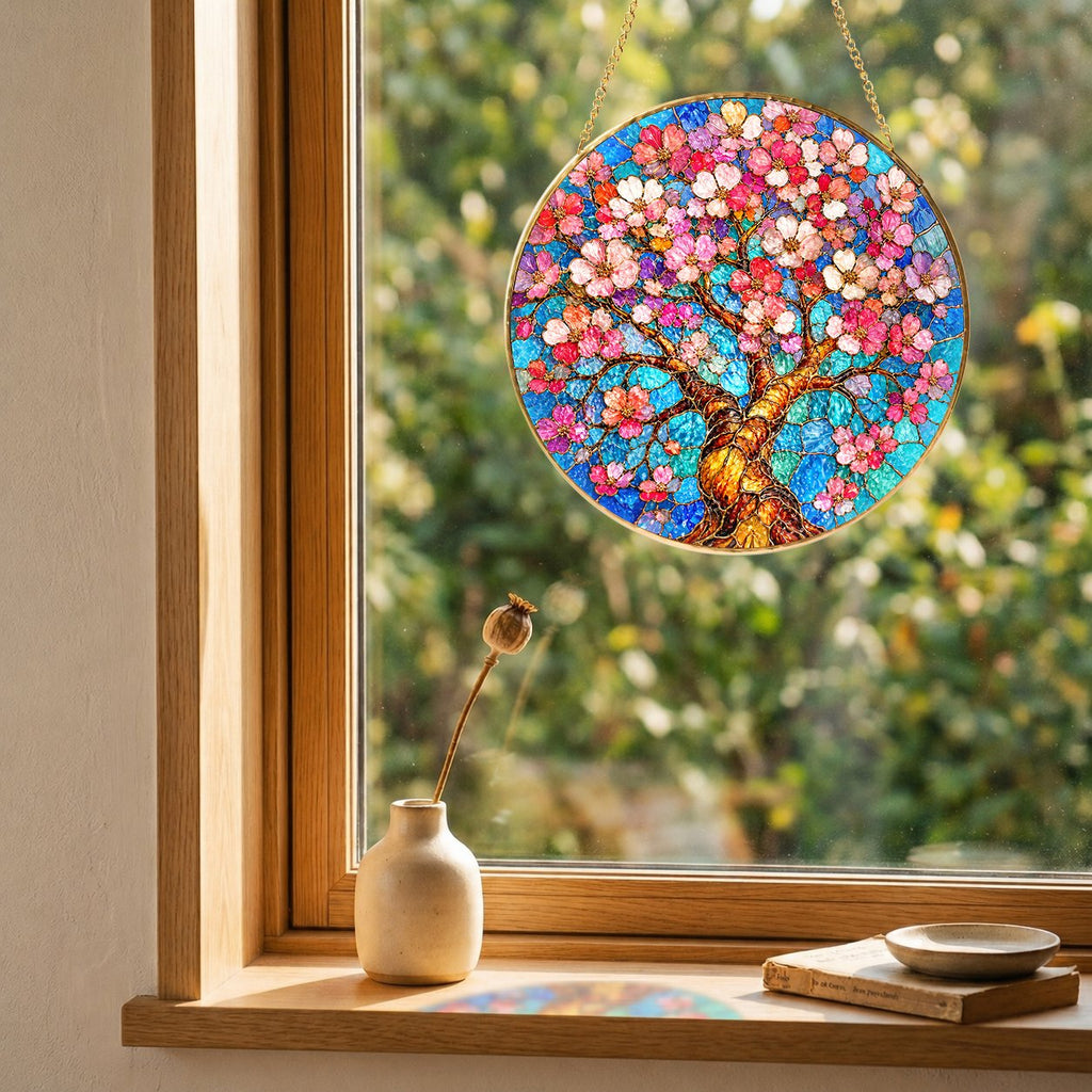Cherry Blossom Stained Glass Suncatcher