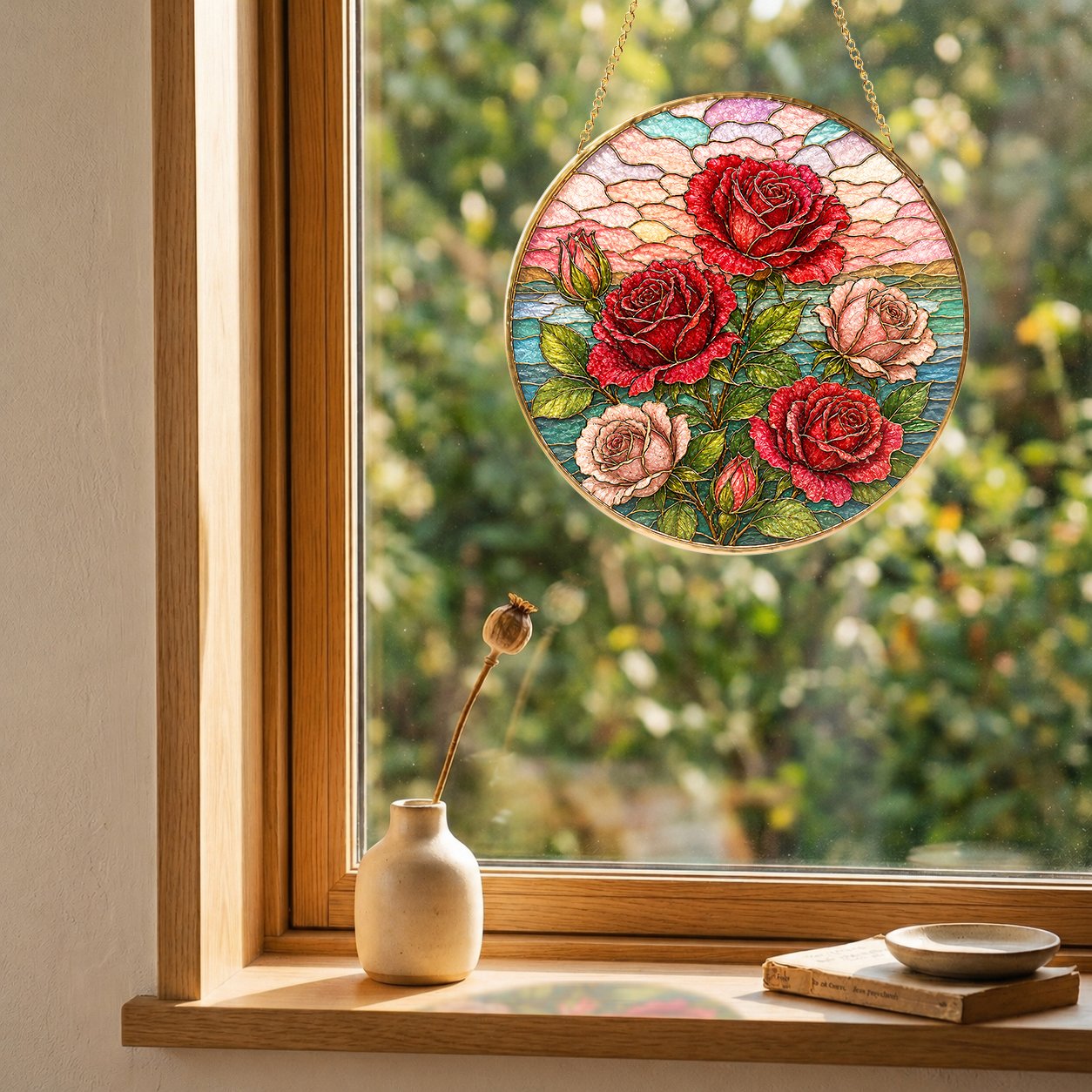 Red Rose Stained Glass Suncatcher