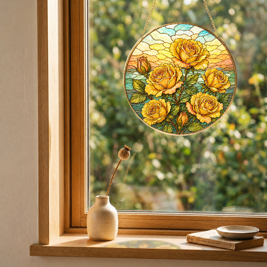 Red Rose Stained Glass Suncatcher