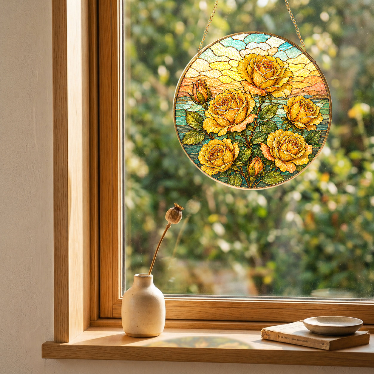 Red Rose Stained Glass Suncatcher