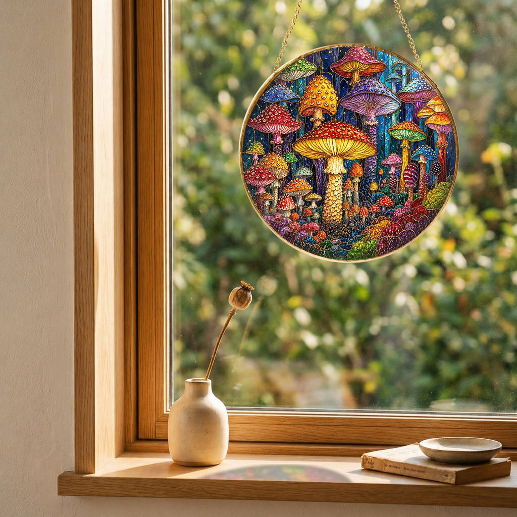 Mushroom Stained Glass Suncatcher