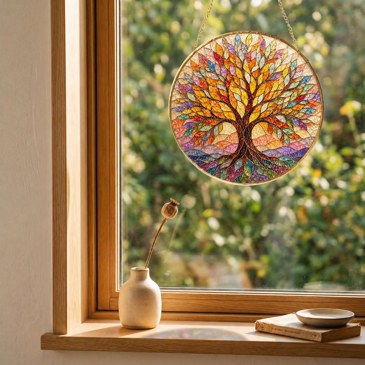 Autumn Tree of Life Stained Glass Suncatcher