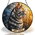 Tabby Cat Memorial Suncatcher with hanging chain