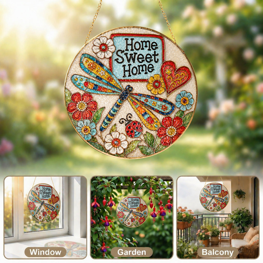 Home Sweet Home Dragonfly Stained Glass Suncatcher