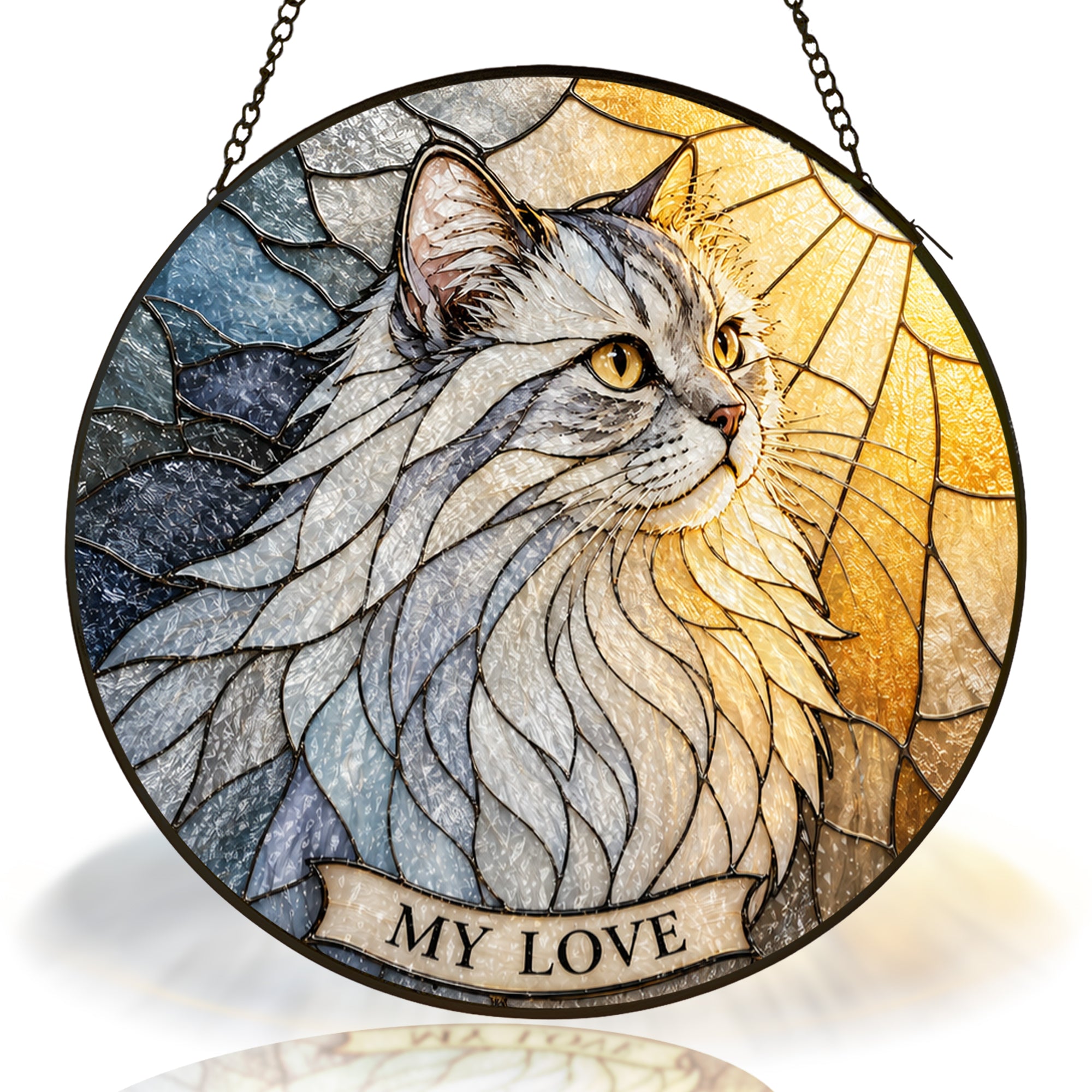 White Cat Memorial Suncatcher with hanging chain