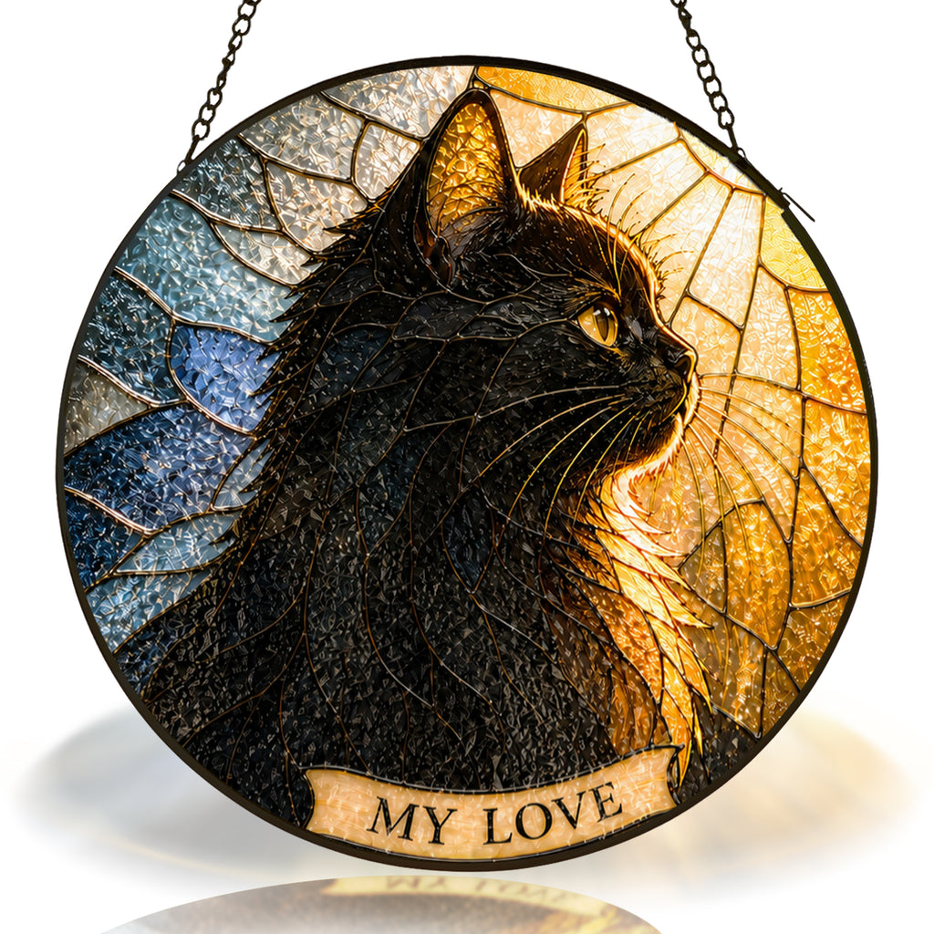 Black Cat Memorial Suncatcher with hanging chain