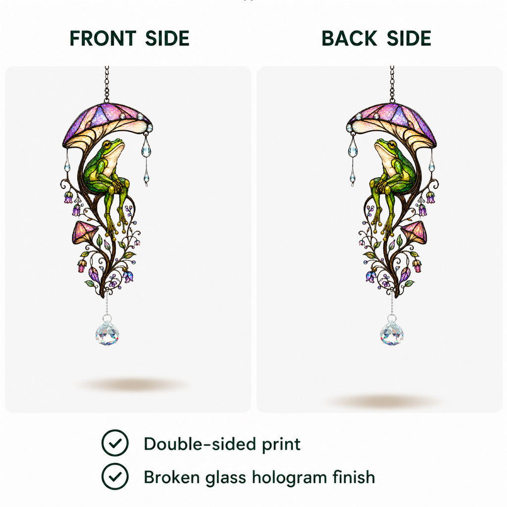 Frog & Mushroom Umbrella Holographic Acrylic Suncatcher