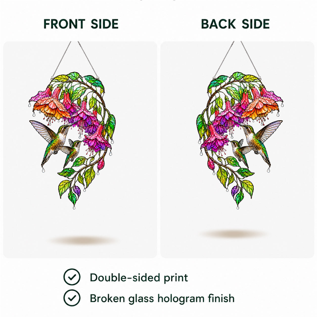 Hummingbird & Fuchsia Holographic Acrylic Suncatcher