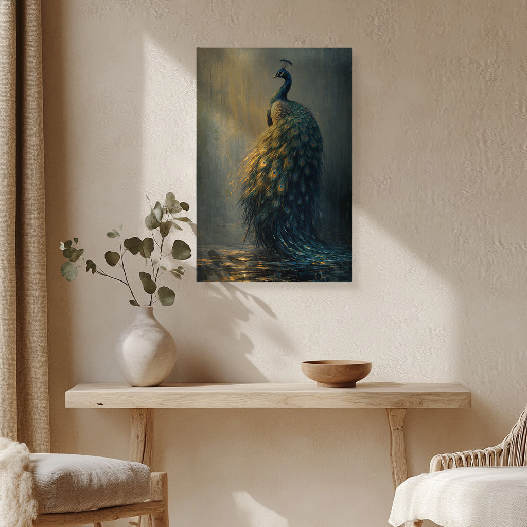 Peacock Canvas Wall Art Moody Peacock Painting