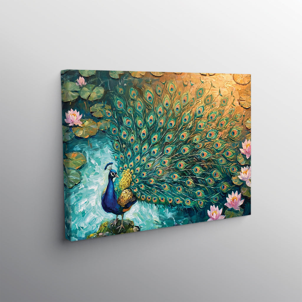 Peacock Canvas Wall Art Teal Blue Green Peacock Painting, 3D Feather Look for Living Room Bedroom Office