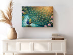 Peacock Canvas Wall Art Teal Blue Green Peacock Painting, 3D Feather Look for Living Room Bedroom Office