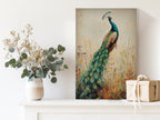 Peacock Canvas Wall Art Vintage Peacock Painting with Wildflowers