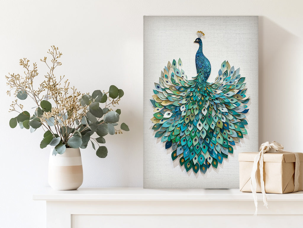 Peacock Canvas Wall Art Teal Blue Green Painting