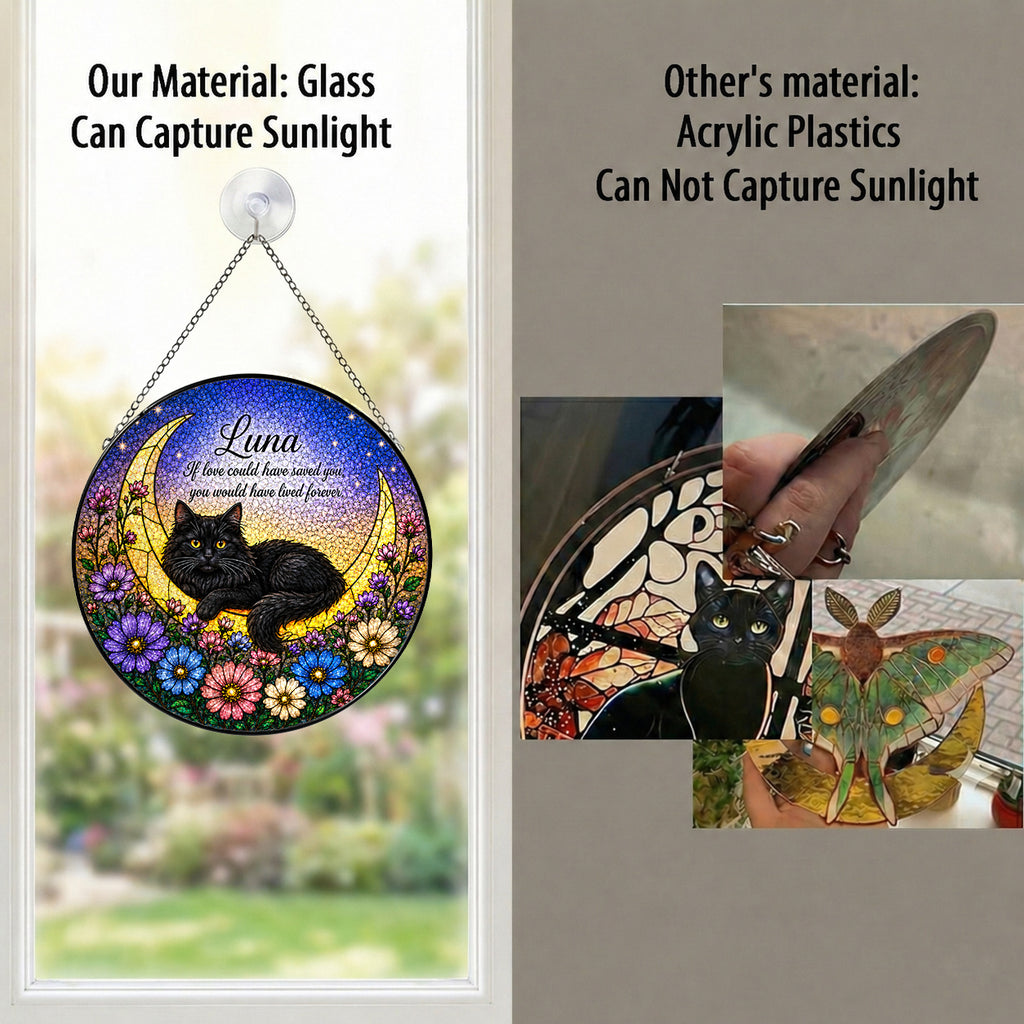Personalized Cat Memorial Moon Stained Glass Suncatcher
