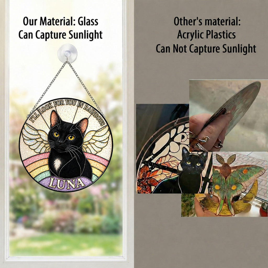 Personalized Cat Memorial Angel Wings Stained Glass Suncatcher