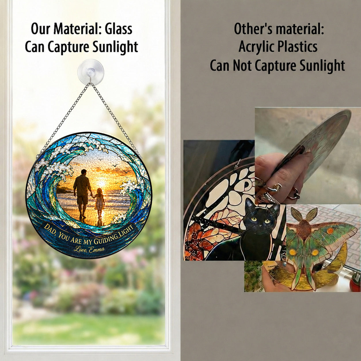 Personalized Dad Suncatcher with Photo - Father's Day Gift from Daughter