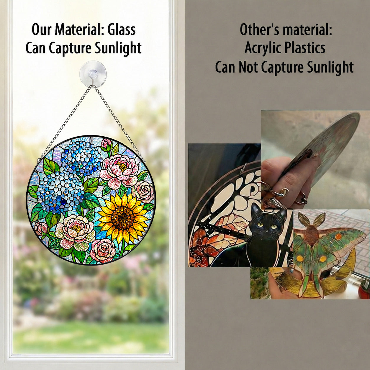 Hydrangea Sunflower Rose Stained Glass Suncatcher