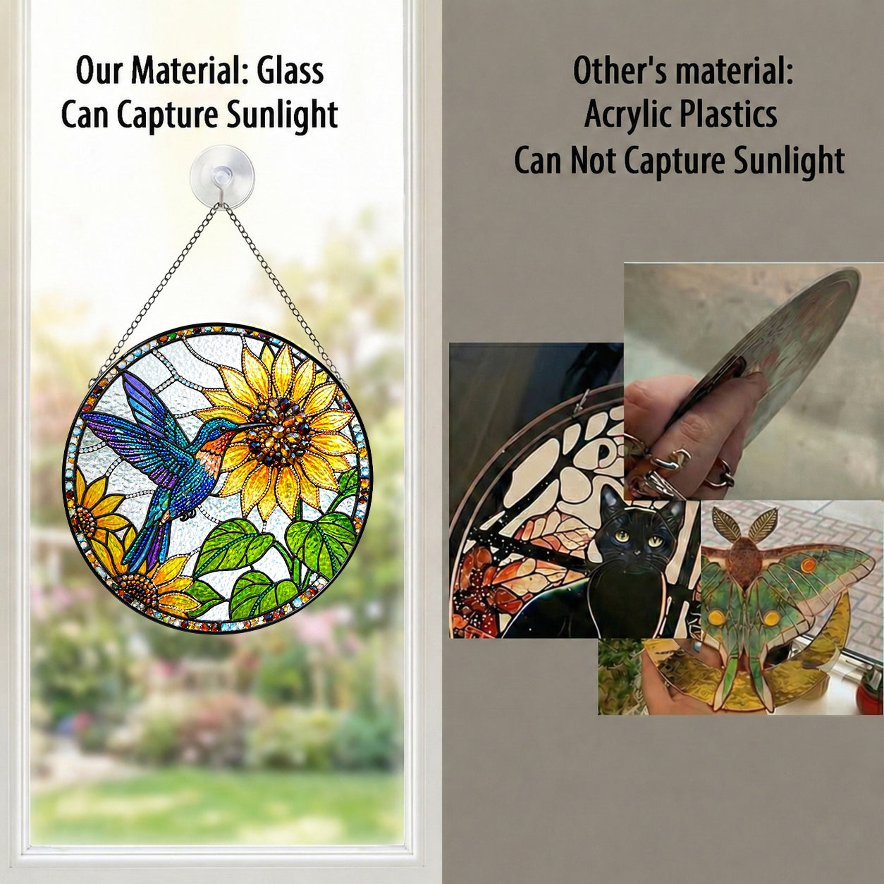 Hummingbird Sunflower Stained Glass Suncatcher