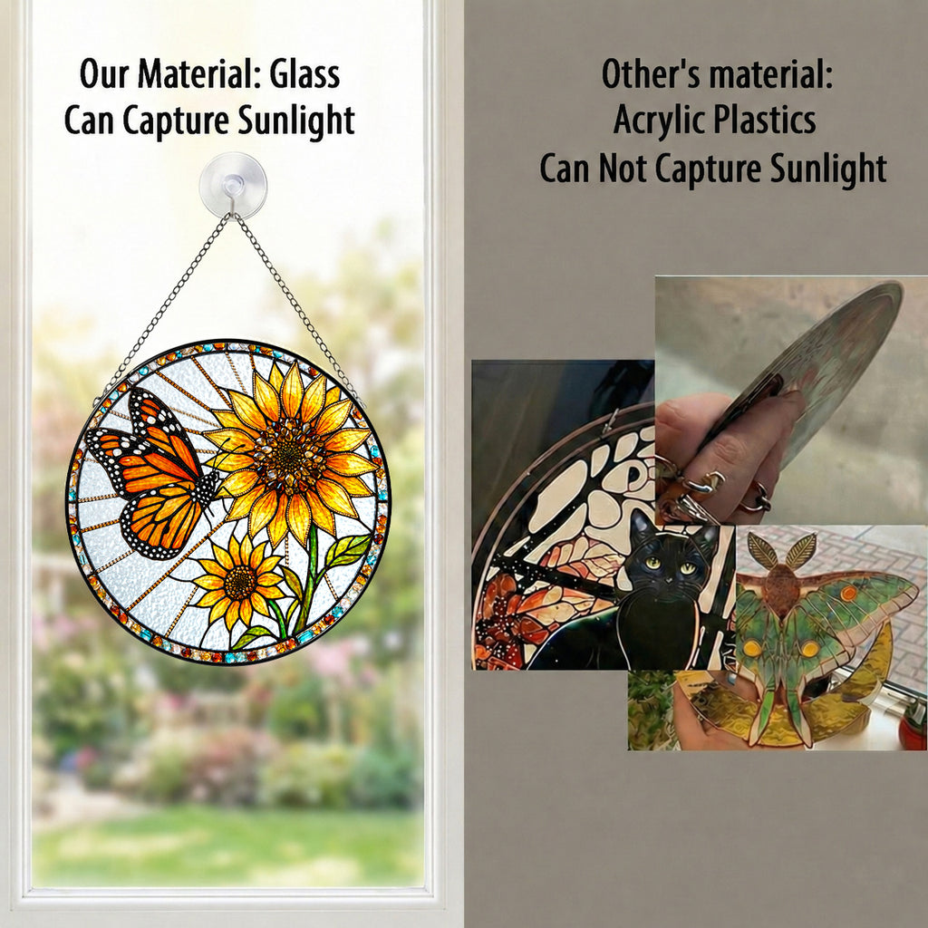 Monarch Sunflower Stained Glass Suncatcher