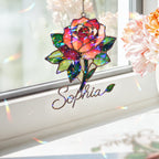 Personalized Red Rose Holographic Acrylic Suncatcher