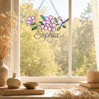 Personalized Pink Cherry Blossom Branch Holographic Acrylic Suncatcher
