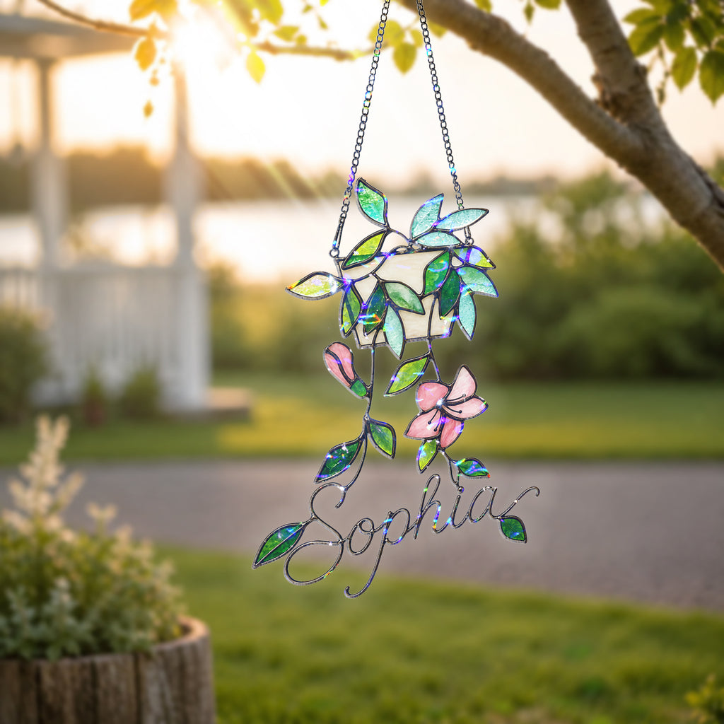 Personalized Hanging Planter Flower Holographic Acrylic Suncatcher