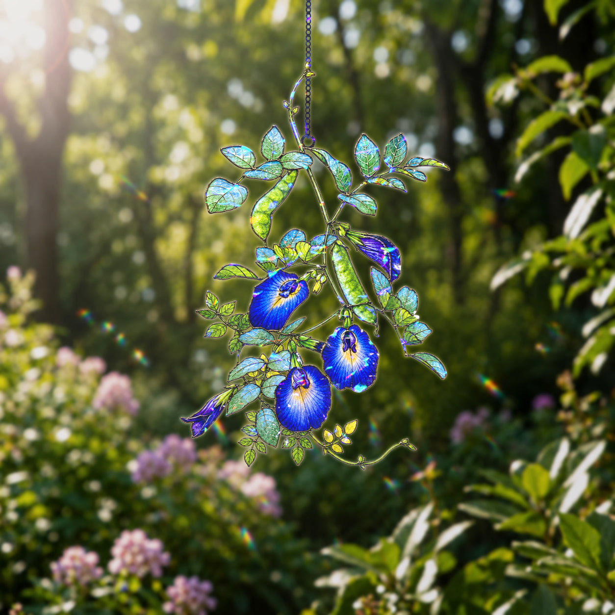 Blue Butterfly Pea Flower Vine Holographic Acrylic Suncatcher