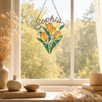 Personalized Yellow Tulip Bouquet Holographic Acrylic Suncatcher