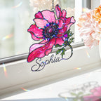 Personalized Pink Anemone Flower Holographic Acrylic Suncatcher