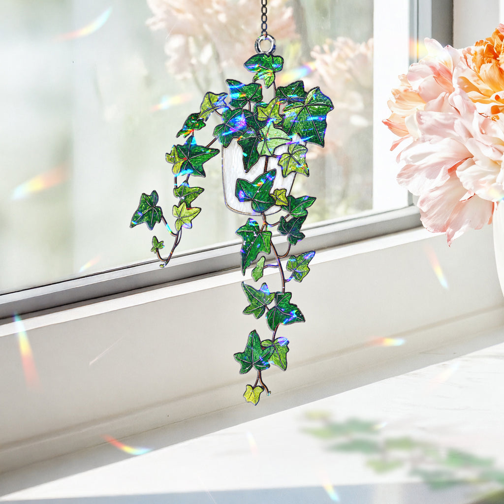 Trailing Ivy Plant in Pot Holographic Acrylic Suncatcher