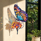 Orange & Blue Butterfly with Marigold Holographic Acrylic Suncatcher