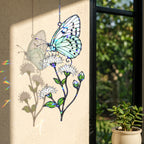 Mint Butterfly & White Blossom Holographic Acrylic Suncatcher