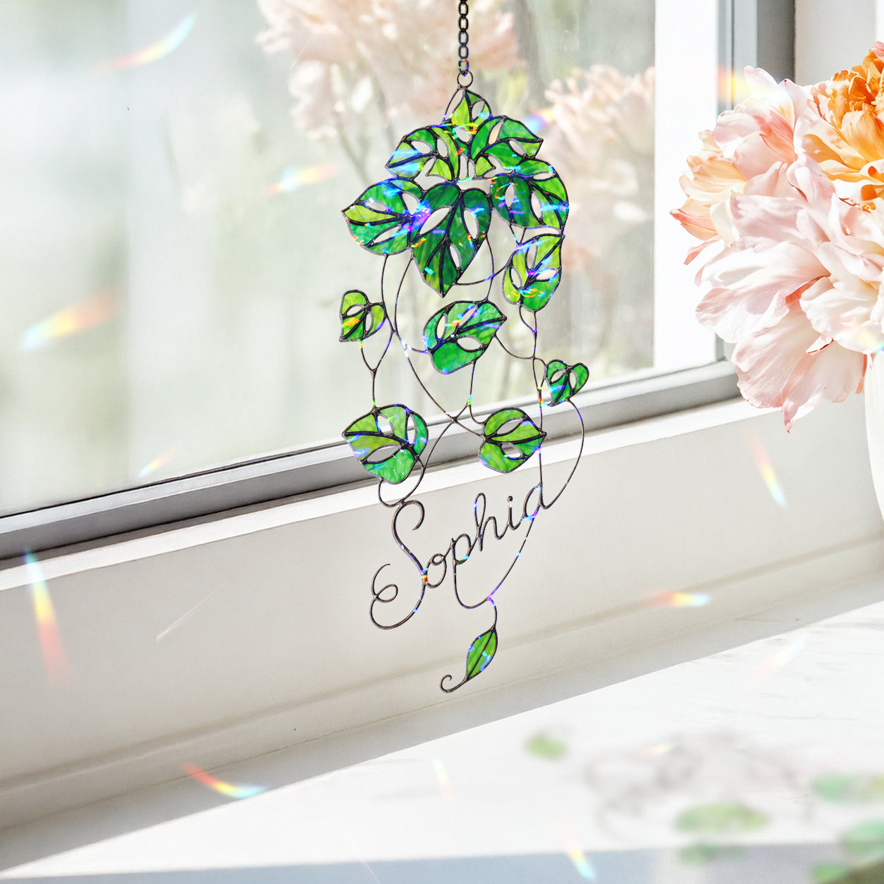 Personalized Monstera Trailing Vine Holographic Acrylic Suncatcher